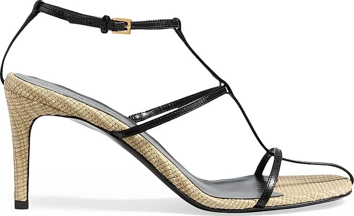 Women's Cage 75MM Leather Sandals - Black Natural - Size 6