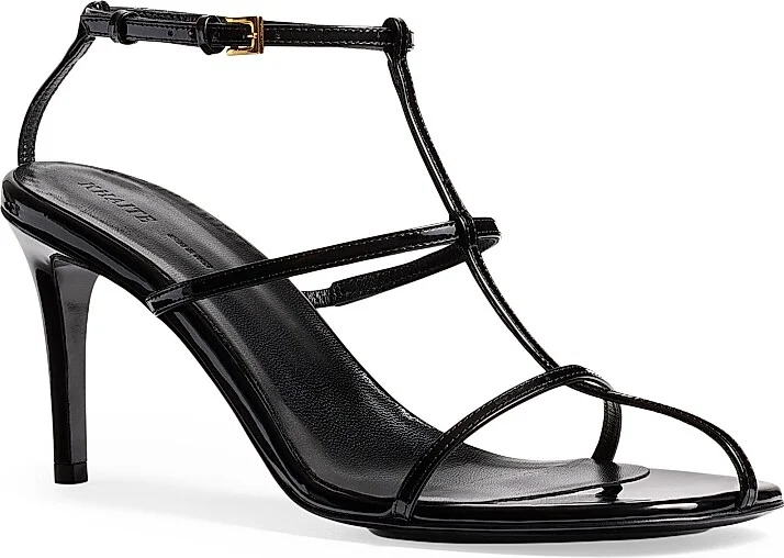 Women's Cage 75MM Patent Leather T-Strap Sandals - Black - Size 5.5 - Image 2