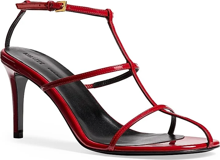 Women's Cage 75MM Patent Leather T-Strap Sandals - Black - Size 5.5 - Image 6