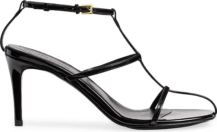 Women's Cage 75MM Patent Leather T-Strap Sandals - Black - Size 5.5