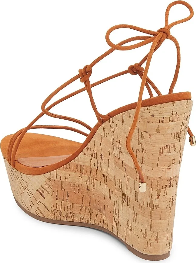 Women's Calabria 100MM Suede Platform Wedge Sandals - Brown - Size 8.5 - Image 3