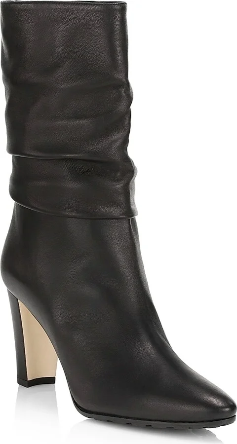 Women's Calasso 90MM Ruched Leather Boots - Black - Size 8 - Image 2