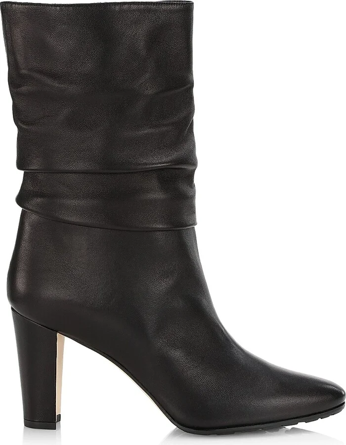 Women's Calasso 90MM Ruched Leather Boots - Black - Size 8