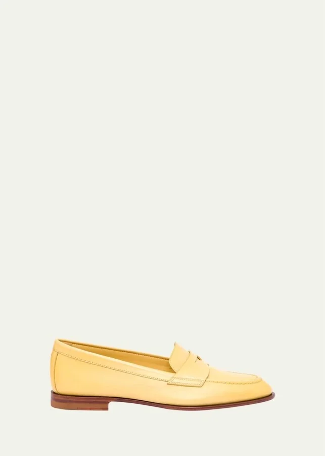 Women's Calfskin Leather Penny Loafers In Yellow