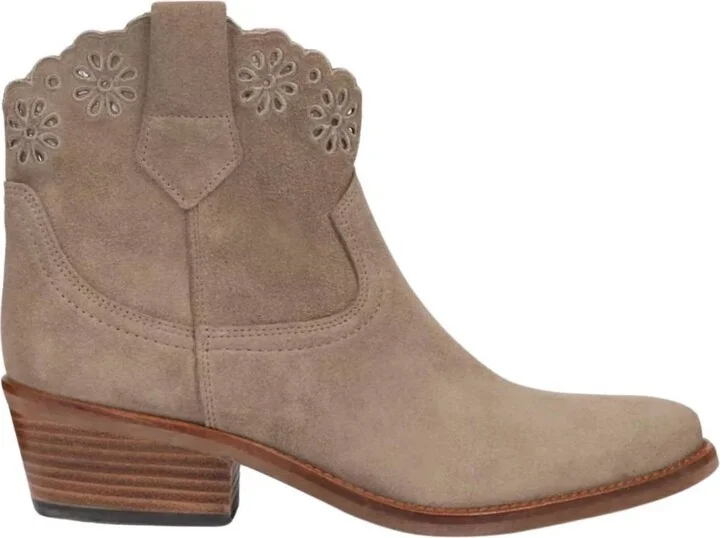 Women's Cali Broderie Suede Cowboy Boot In Sand
