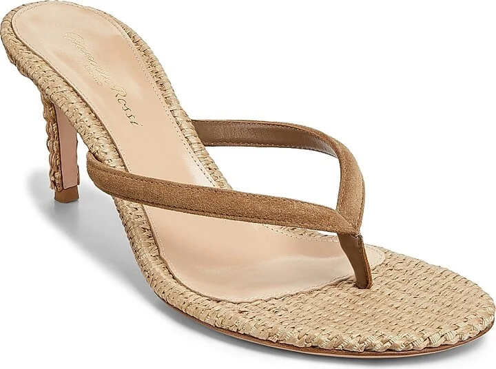 Women's Calypso 80MM Suede & Raffia Sandals - Camel - Size 5.5 - Image 2