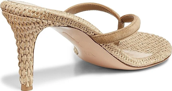 Women's Calypso 80MM Suede & Raffia Sandals - Camel - Size 5.5 - Image 3