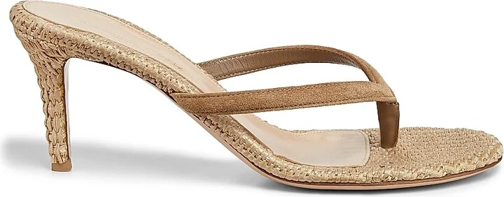 Women's Calypso 80MM Suede & Raffia Sandals - Camel - Size 5.5