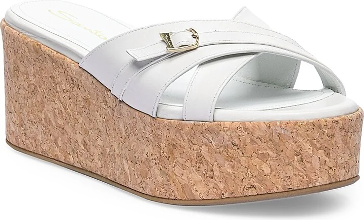 Women's Calypso Leather Wedge Sandals - White - Size 5.5 - Image 2