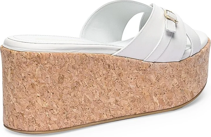 Women's Calypso Leather Wedge Sandals - White - Size 5.5 - Image 3