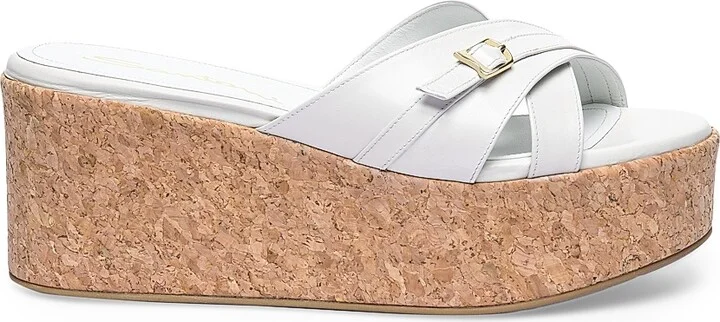Women's Calypso Leather Wedge Sandals - White - Size 5.5