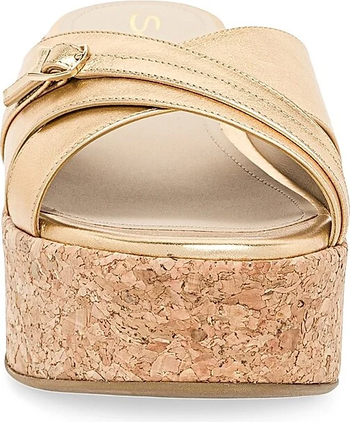 Women's Calypso Metallic Leather Wedge Sandals - Gold - Size 5.5 - Image 4
