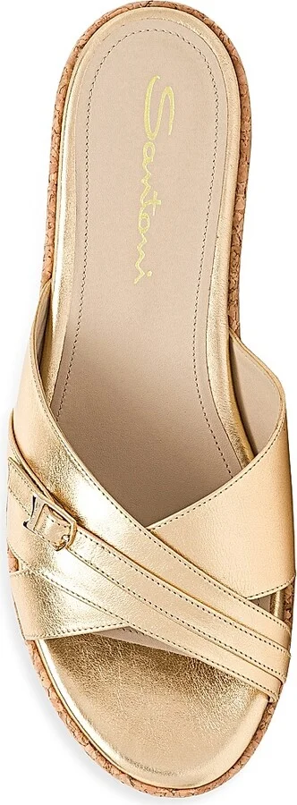 Women's Calypso Metallic Leather Wedge Sandals - Gold - Size 5.5 - Image 5