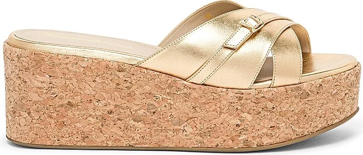 Women's Calypso Metallic Leather Wedge Sandals - Gold - Size 5.5