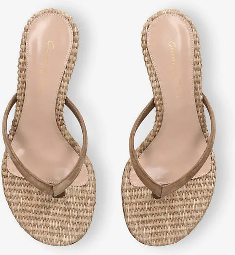 Womens Camel Calypso Suede and Raffia Heeled Sandals Eur 42/ 9 Uk Women - Image 2