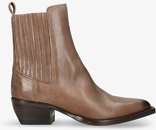 Womens Camel Debbie Beatles Leather Block-Heel Ankle Boots Eur 36 / 3 Uk Women