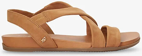 Womens Camel Nubuck Landies Comfort-Strap Flat Leather Sandals Eur 40 / 7 Uk Women