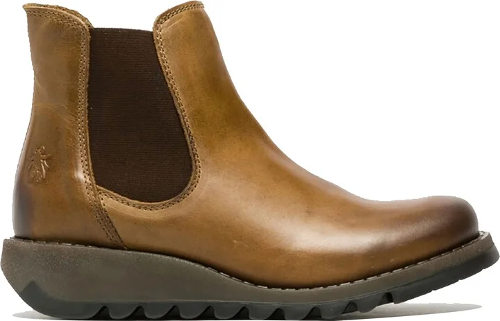 Womens Camel SALV Chelsea Leather Ankle Casual Wedge Heel Boots