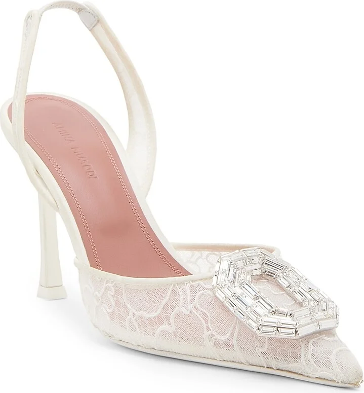 Women's Camelia 90MM Crystal-Embellished Lace Slingback Pumps - Lace Ivory - Size 5 - Image 2