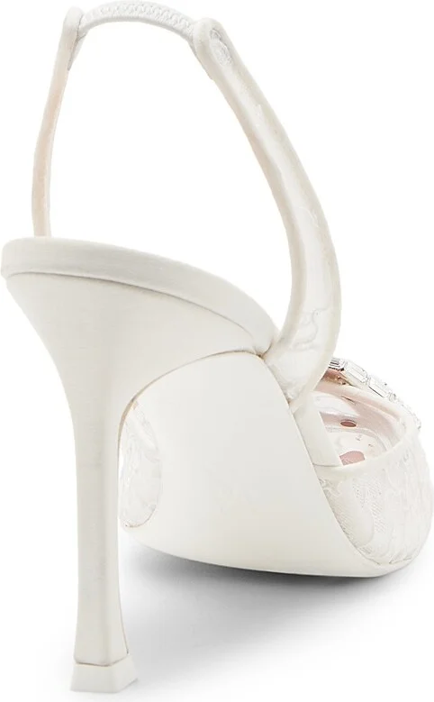 Women's Camelia 90MM Crystal-Embellished Lace Slingback Pumps - Lace Ivory - Size 5 - Image 3