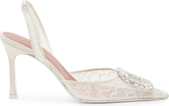 Women's Camelia 90MM Crystal-Embellished Lace Slingback Pumps - Lace Ivory - Size 5