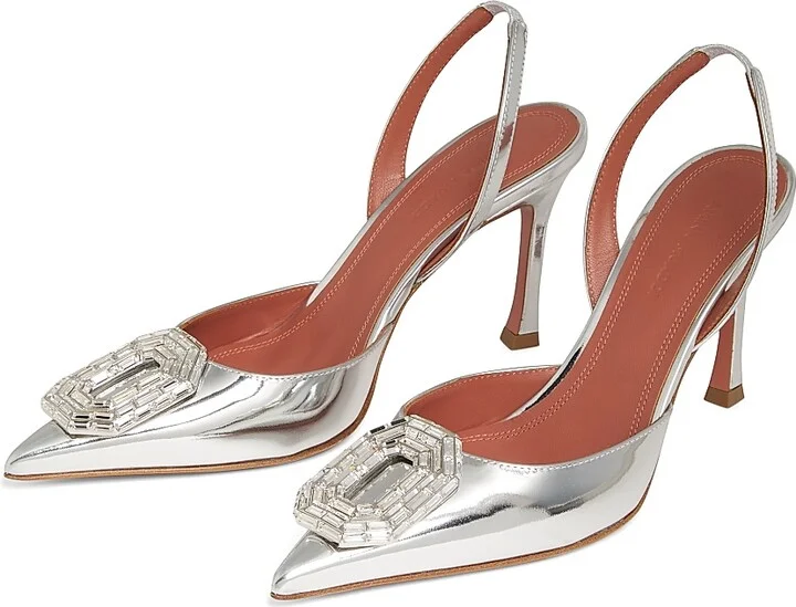 Women's Camelia 90MM Laminated Metallic Leather Slingback Pumps - Mirror Silver - Size 7 - Image 2