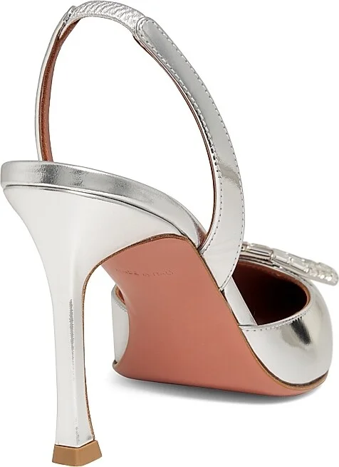 Women's Camelia 90MM Laminated Metallic Leather Slingback Pumps - Mirror Silver - Size 7 - Image 3