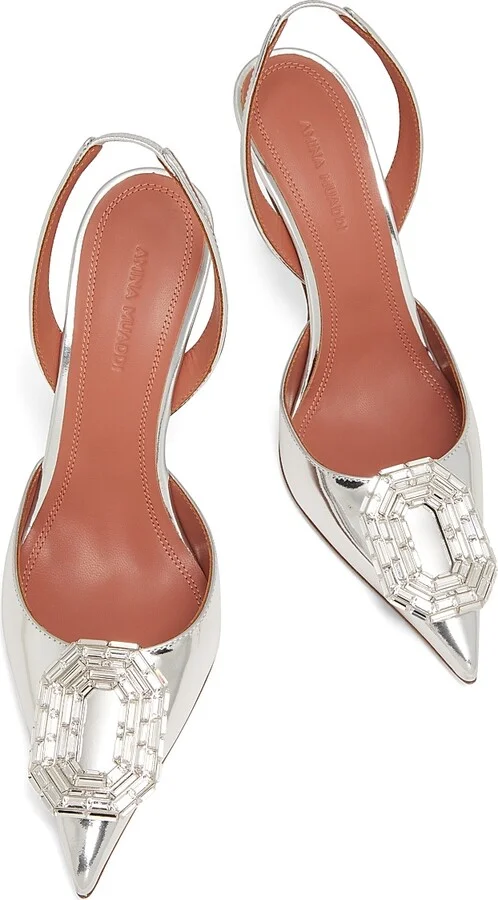 Women's Camelia 90MM Laminated Metallic Leather Slingback Pumps - Mirror Silver - Size 7 - Image 4