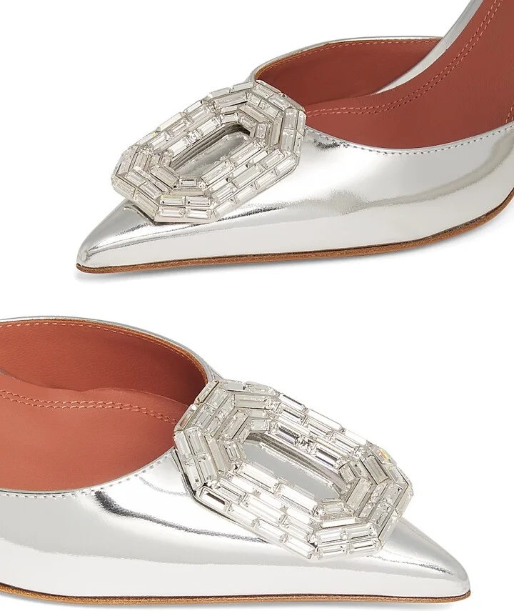 Women's Camelia 90MM Laminated Metallic Leather Slingback Pumps - Mirror Silver - Size 7 - Image 6