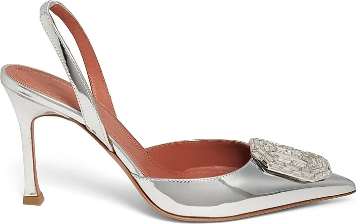 Women's Camelia 90MM Laminated Metallic Leather Slingback Pumps - Mirror Silver - Size 7