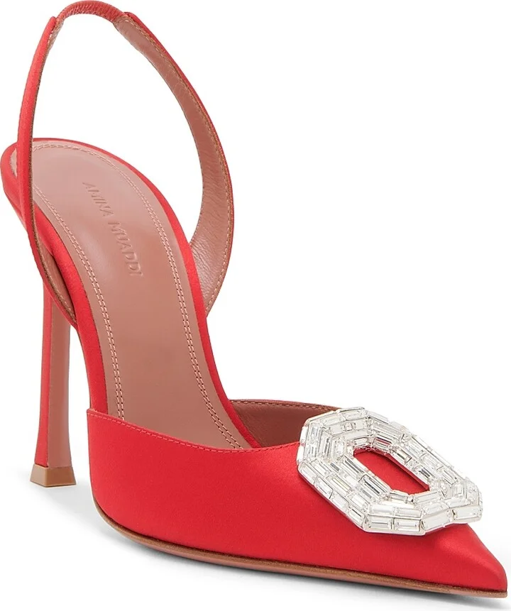 Women's Camelia105MM Crystal-Embellished Silk Slingback Pumps - Satin Red - Size 6 - Image 2