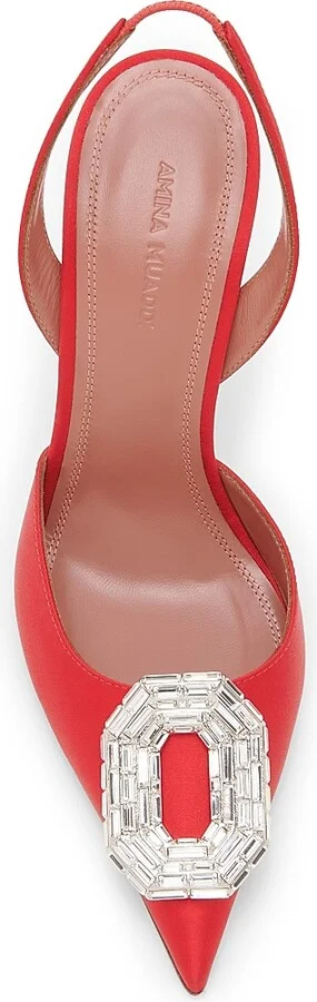 Women's Camelia105MM Crystal-Embellished Silk Slingback Pumps - Satin Red - Size 6 - Image 4