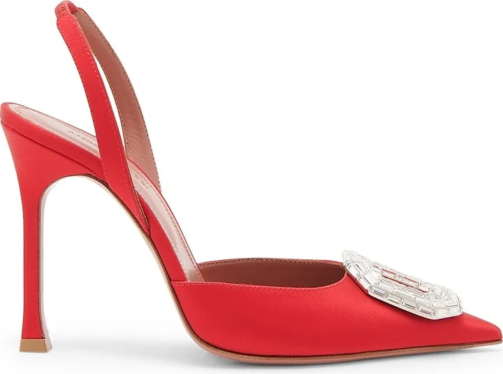 Women's Camelia105MM Crystal-Embellished Silk Slingback Pumps - Satin Red - Size 6