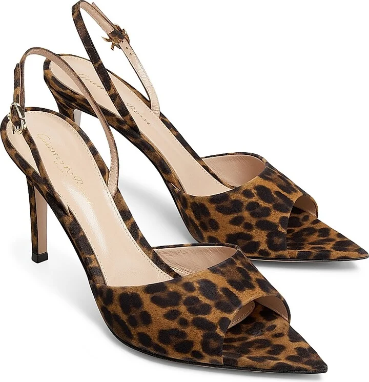 Women's Camoscio 85MM Leopard-Print Suede Sandals - Almond Leopard Print - Size 5.5 - Image 2