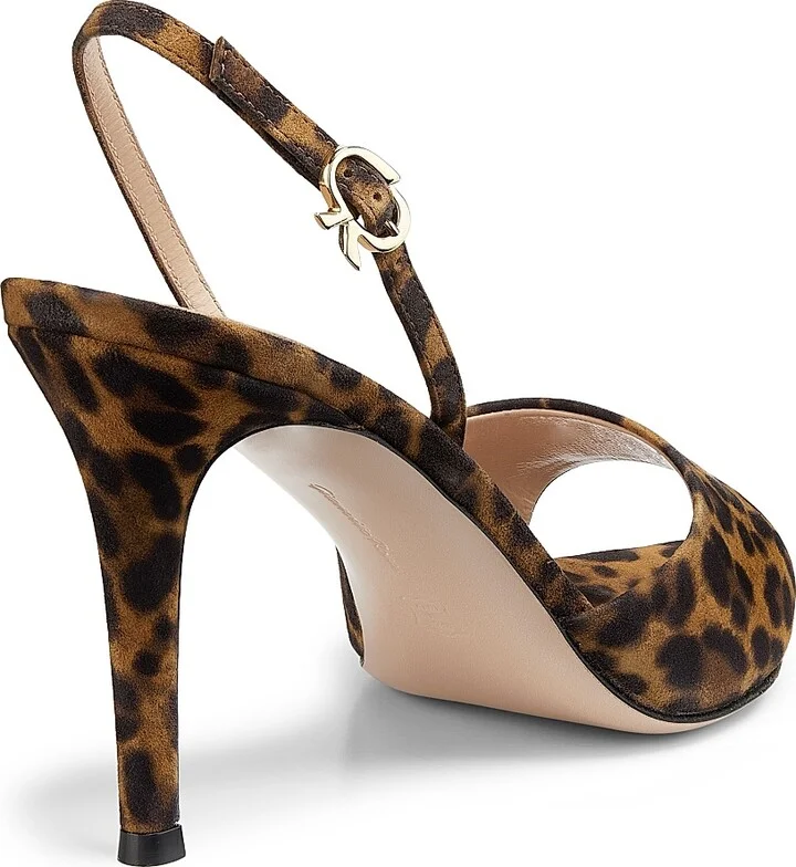 Women's Camoscio 85MM Leopard-Print Suede Sandals - Almond Leopard Print - Size 5.5 - Image 3
