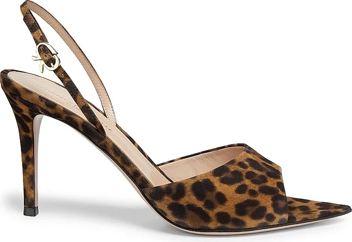 Women's Camoscio 85MM Leopard-Print Suede Sandals - Almond Leopard Print - Size 5.5