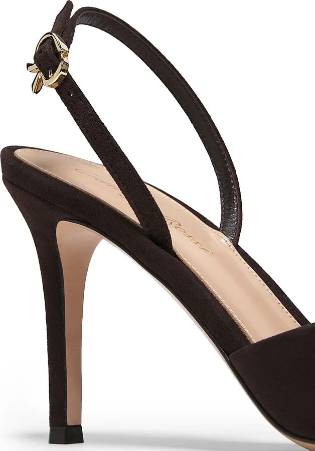 Women's Camoscio 85MM Suede Slingback Pumps - Moka - Size 5 - Image 5