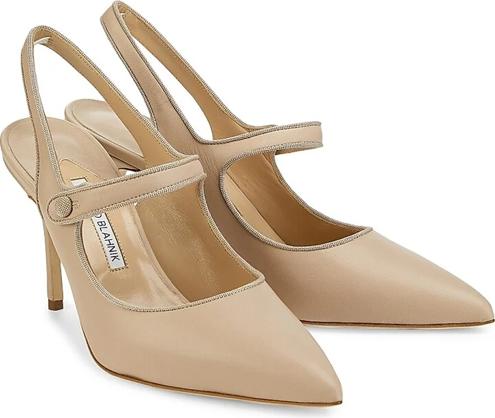Women's Camparisli 90MM Leather Slingback Mary Jane Pumps - Beige - Size 12 - Image 2