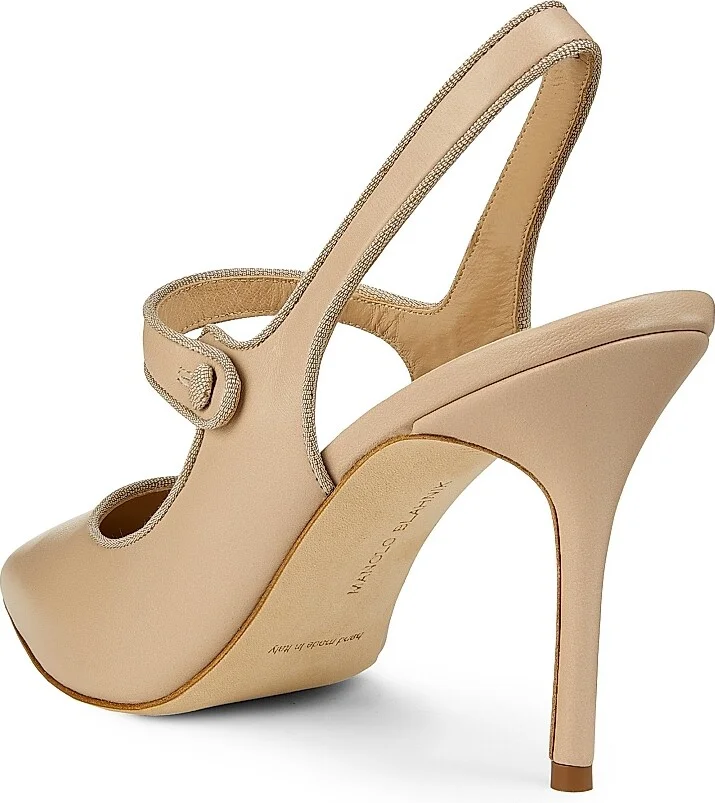 Women's Camparisli 90MM Leather Slingback Mary Jane Pumps - Beige - Size 12 - Image 3