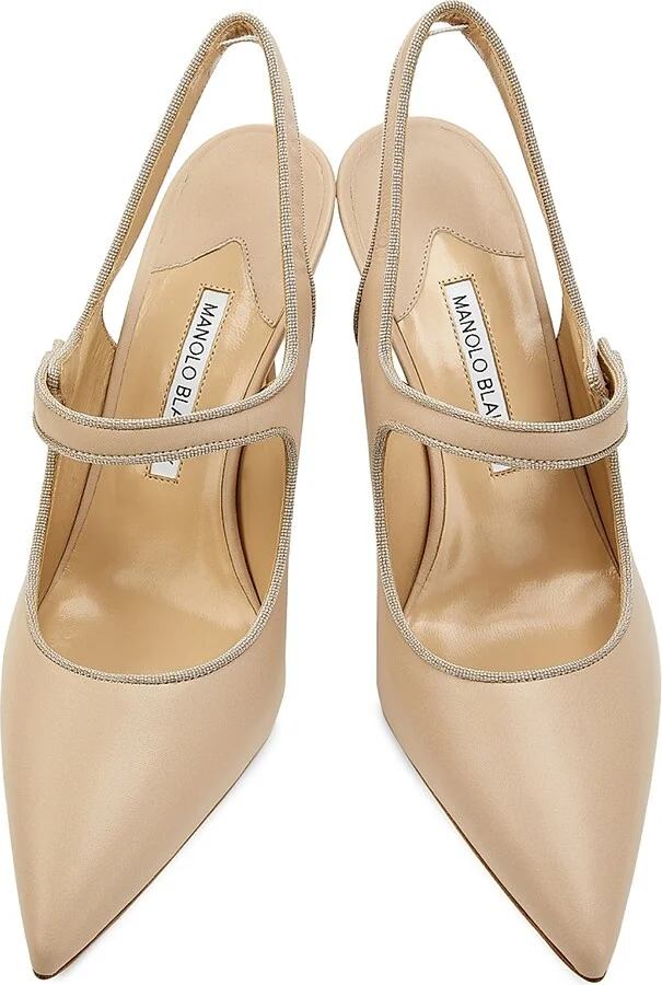 Women's Camparisli 90MM Leather Slingback Mary Jane Pumps - Beige - Size 12 - Image 4