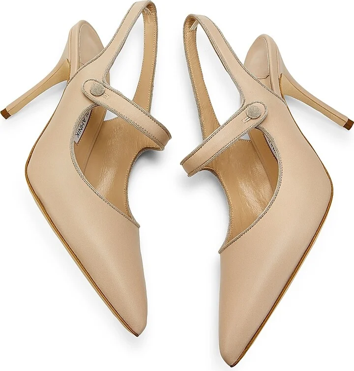 Women's Camparisli 90MM Leather Slingback Mary Jane Pumps - Beige - Size 12 - Image 6