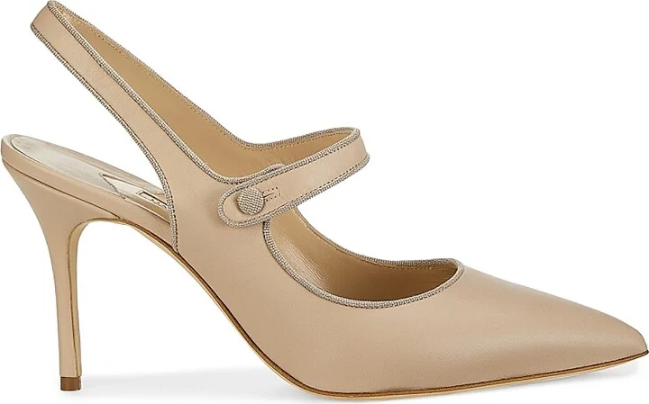 Women's Camparisli 90MM Leather Slingback Mary Jane Pumps - Beige - Size 12