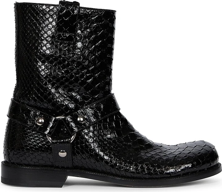 Women's Campo Python & Leather Biker Boots - Black - Size 7