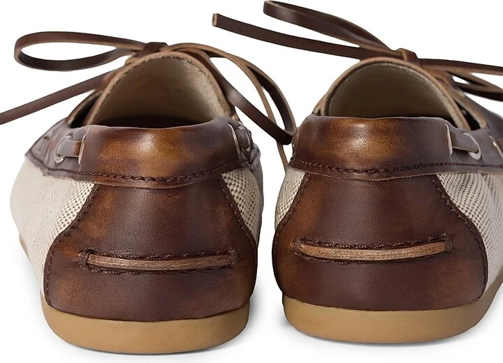 Women's Canvas and Bleached Leather Boat Shoes - Beige Khaki - Size 9 - Image 3