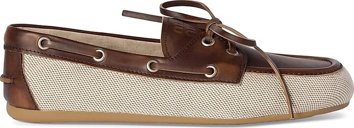 Women's Canvas and Bleached Leather Boat Shoes - Beige Khaki - Size 9