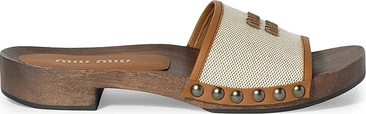 Women's Canvas and Leather Clogs - Beige Khaki - Size 6