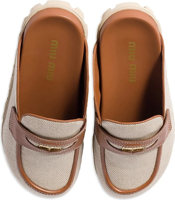 Women's Canvas and Leather Mules - Beige Khaki - Size 6 - Image 2