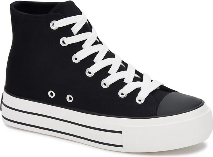 Women's Canvas Sneaker Boots With Platform In Black