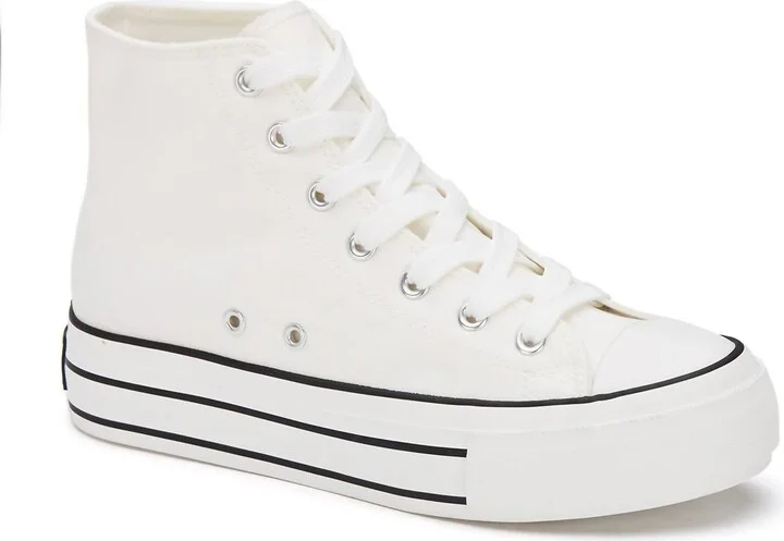 Women's Canvas Sneaker Boots With Platform In White