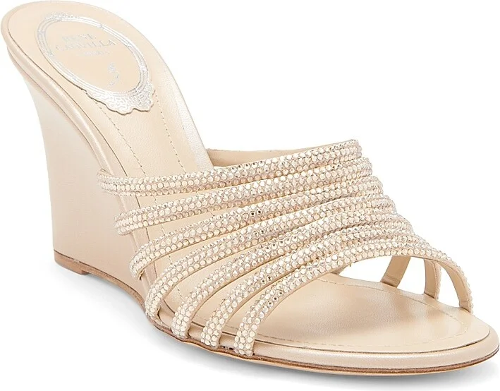 Women's Caovilla 80MM Embellished Satin Wedge Sandals - Beige Satin - Size 5 - Image 2